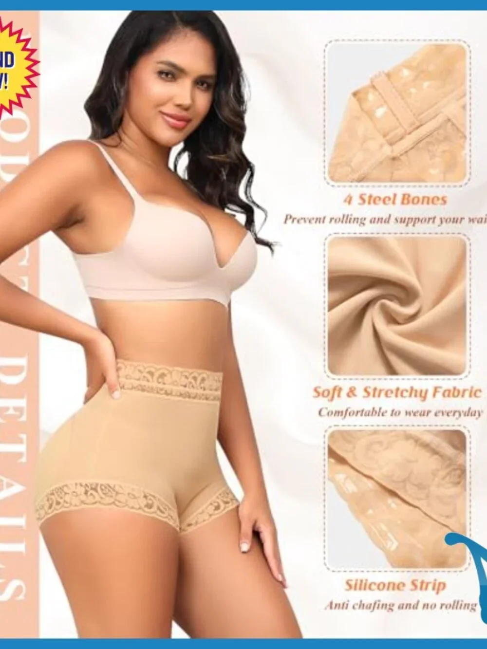 X-Large Butt Lifting Shapewear Panties with Removable Pads, Tummy Control